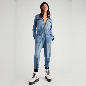 SANDRINE ROSE x FP Handmade Original Zip Denim Jumpsuit Indigo Stripe Size M